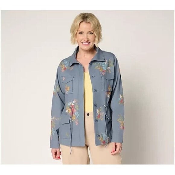 Driftwood Jeans Amber Linen Utility Jacket - Dusty Blue Size 1X A697832 - Picture 1 of 1